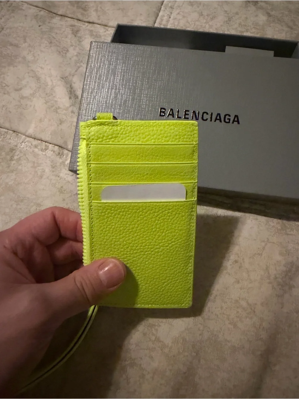 Balenciaga Neon Yellow Card Holder with Lanyard
